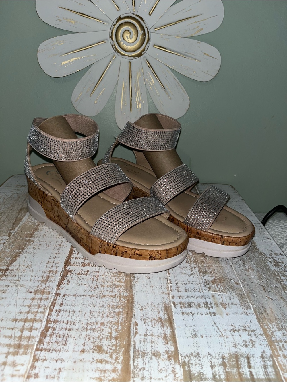 Women's Sparkle Cork Wedge Sandals - Taupe